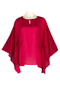 Short Kaftan style top made of cotton voile - hip length - cherry red