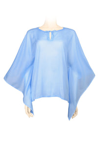 Short Kaftan style top made of cotton voile - hip length - light blue