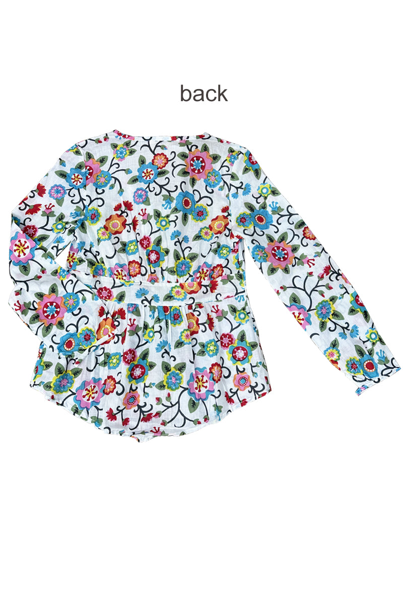 Blouse Capri Flower print - cotton long sleeves- back