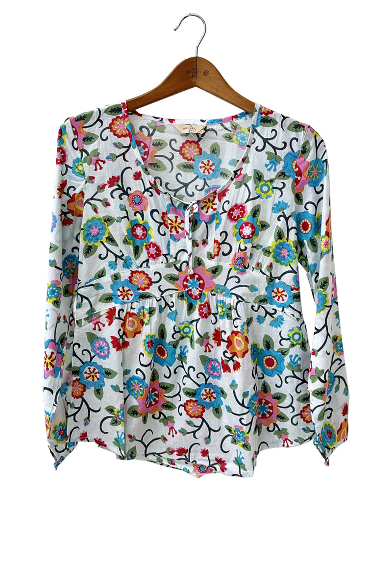 Blouse Capri Flower print - cotton long sleeves -on hanger