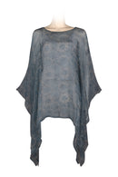 Caftan top made of silk chiffon -100% silk- printed batk by hand - grey flowers print