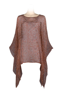 Caftan top made of silk chiffon -100% silk- printed batk by hand - caramel brown