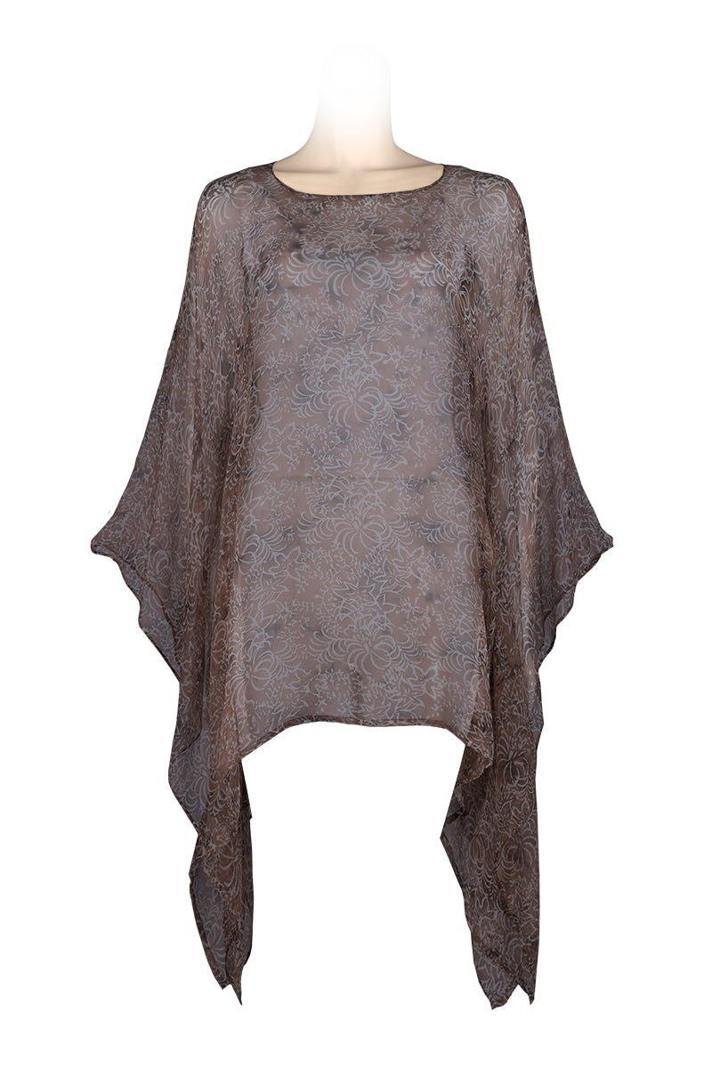 Caftan top made of silk chiffon -100% silk- printed batk by hand - earthly print