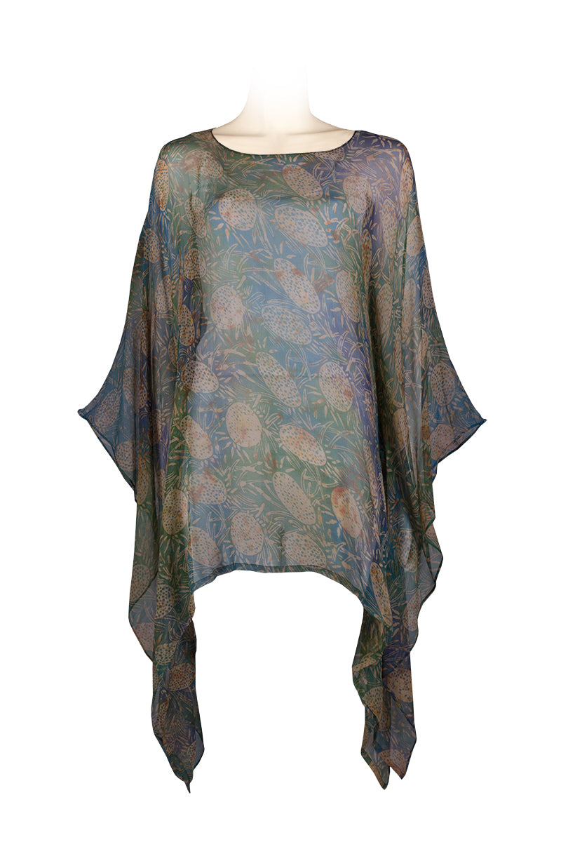 Chiffon caftan top - 100% silk - printed batik by hand - coco print