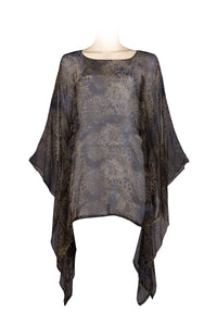 Chiffon caftan top - 100% silk - printed batik by hand -dark shades