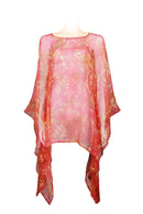 Chiffon caftan top - 100% silk - printed batik by hand - autumn print