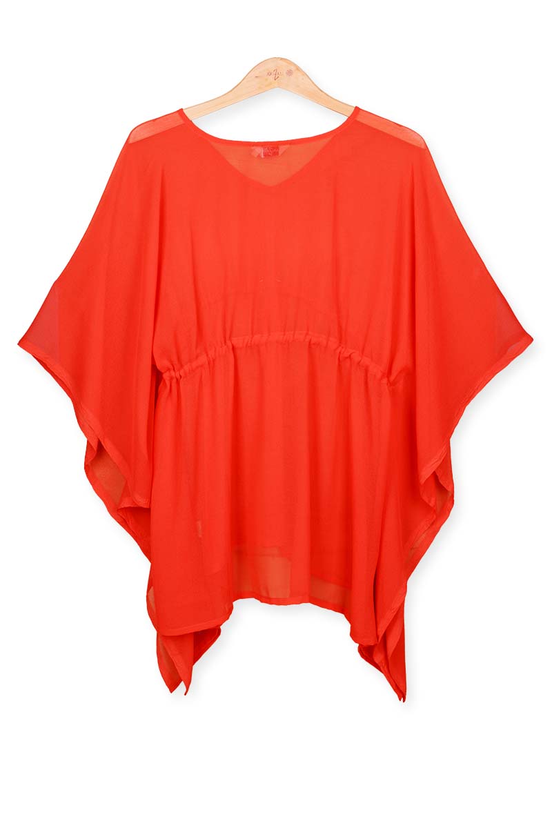 Kaftan top chiffon polyester red back view