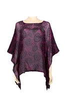 Chiffon silk kaftan top - textured chiffon - batik printed - black & purple