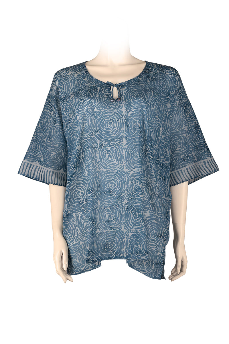 Katan top butterfly 100% cotton voile - blue - batik printed