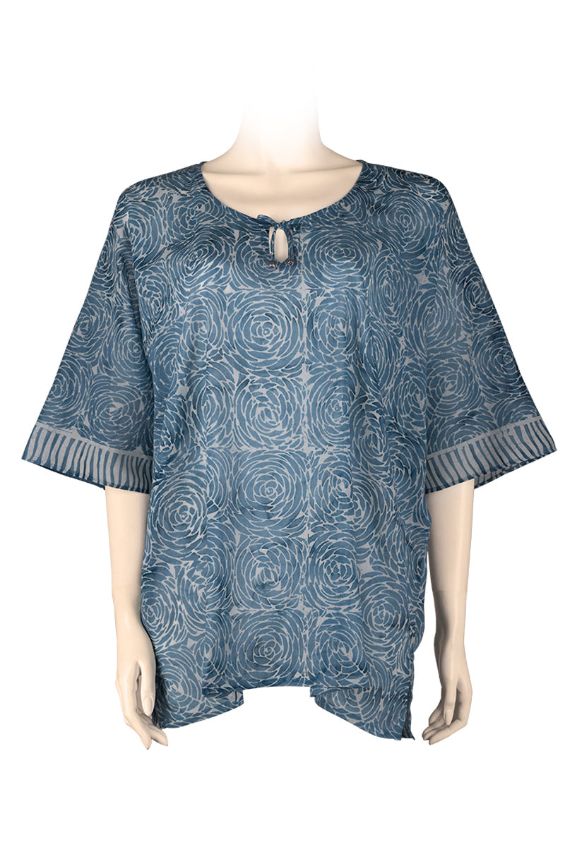 Katan top butterfly 100% cotton voile - blue - batik printed