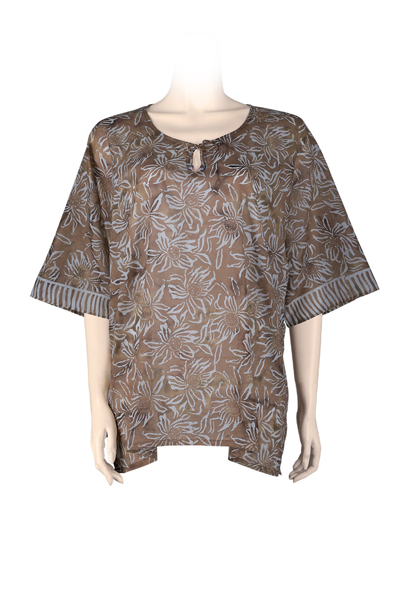 Katan top butterfly 100% cotton voile - beige -batik printed