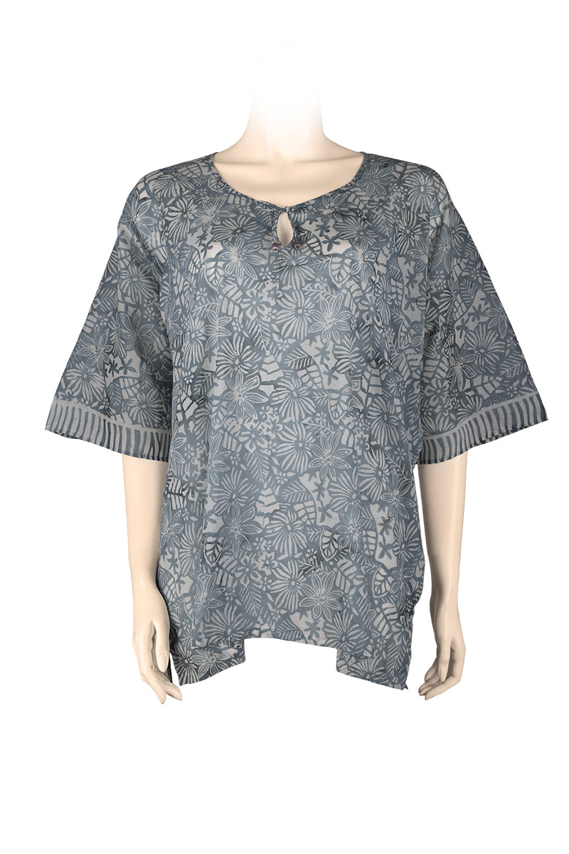 Katan top butterfly 100% cotton voile - light grey - batik printed