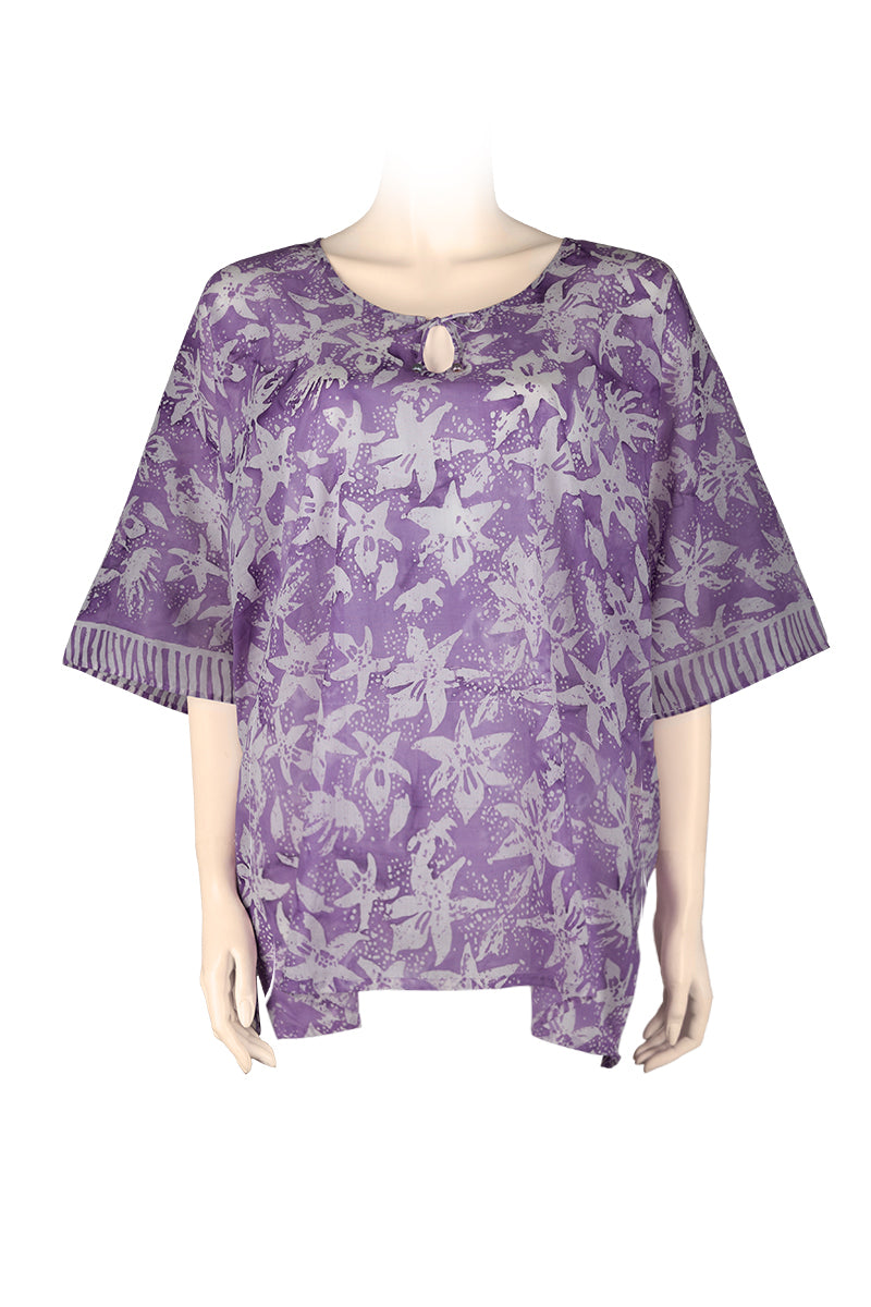 Katan top butterfly 100% cotton voile - purple -batik printed