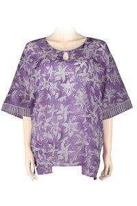 Katan top butterfly 100% cotton voile - purple -batik printed