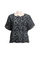 Short top kaftan style cotton - printed batik by hand - black & white print -key hole collar