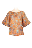 Short top kaftan style cotton - printed batik by hand - orange print