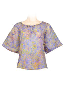 Short top kaftan style cotton - printed batik by hand - lilac print