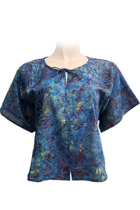 Kaftan short top - 100% cotton- printed batik -blue print
