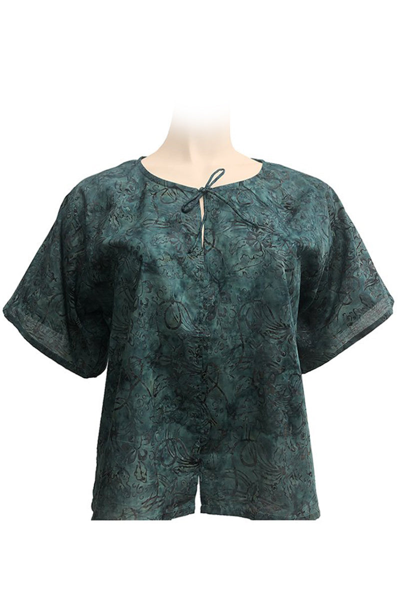 Kaftan short top - 100% cotton- printed batik -green print