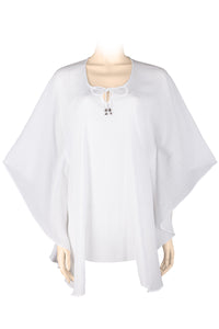 Kaftan top -plain cotton crinkled - white - key hole collar