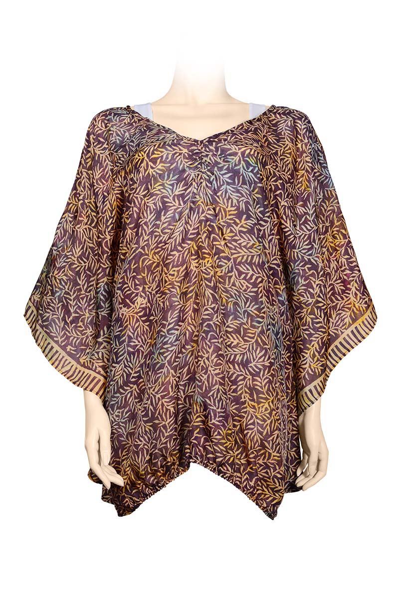 Kaftan top Hanan made of silk - printed batik - purple & orange