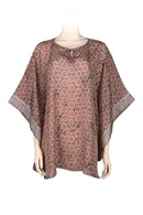 Kaftan top silk habotai printed batik -chestnut color