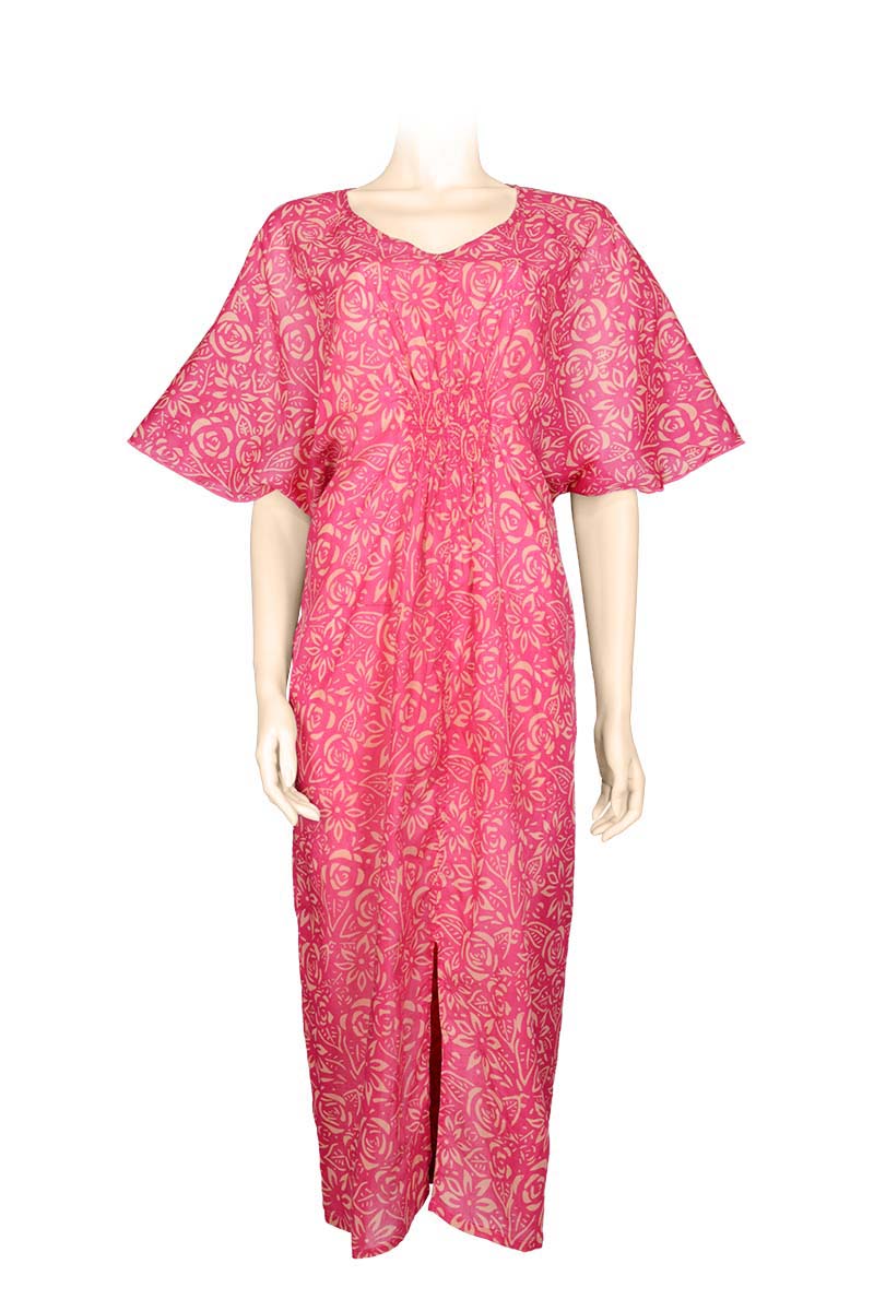 Summer Dress printed batik by hand - pure cotton - pink flowers