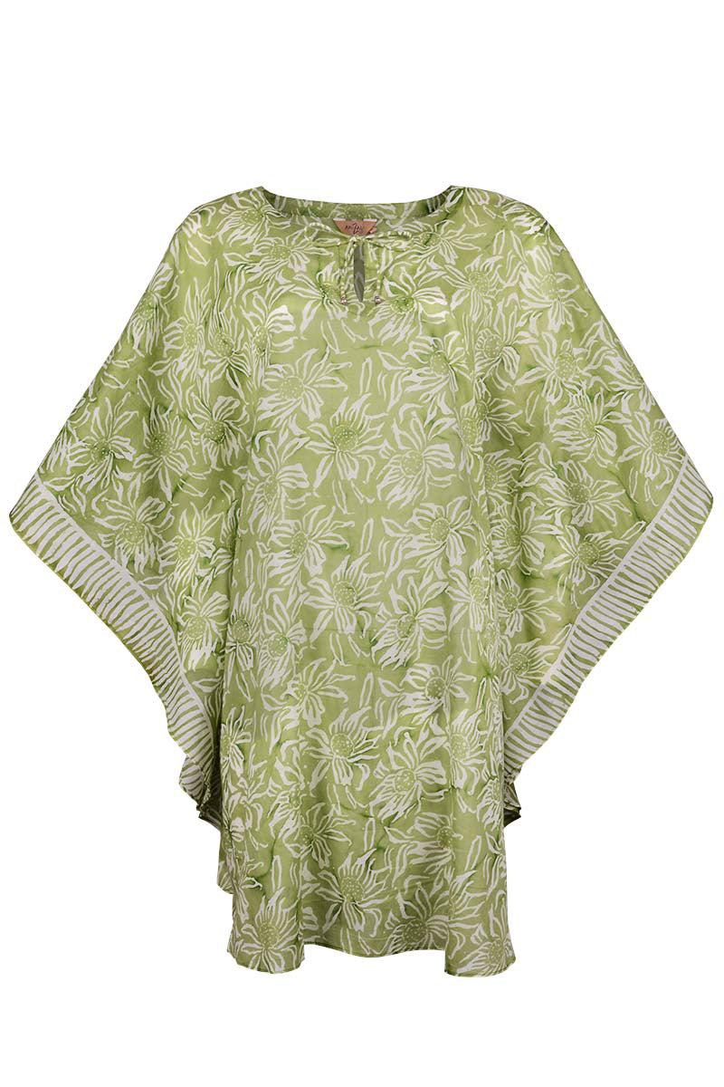 Kaftan knee length batik -100% cotton voile -almond green