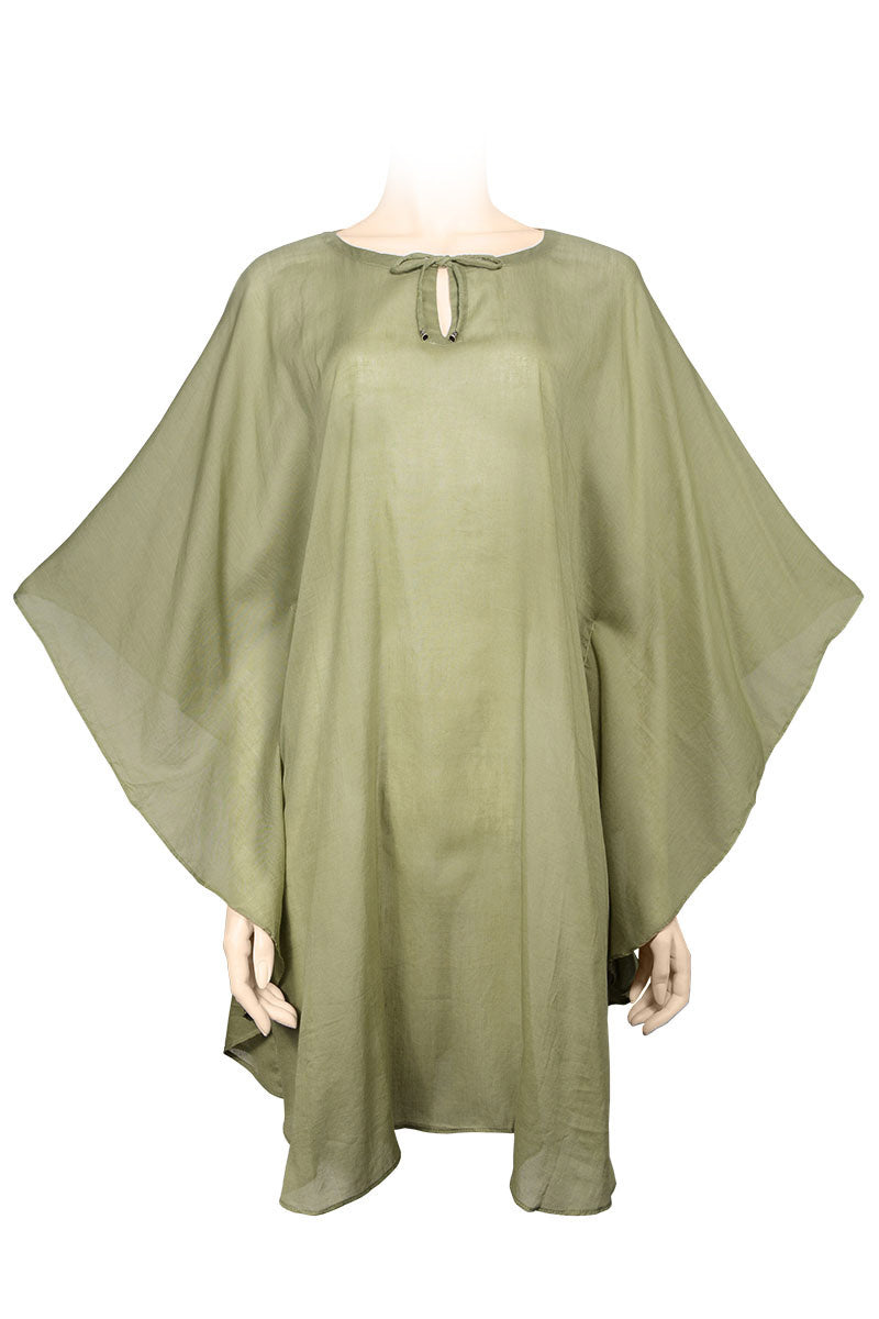 Knee length kafta - cotton voile plain - khaki