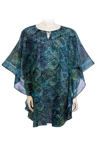 Kaftan knee length cotton voile - oroginal batik handprinted - blue