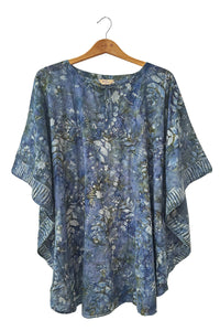 Sun dress kaftan style batik blue flowers
