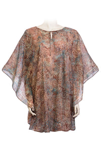 Kaftan knee length cotton voile - oroginal batik handprinted - earthy