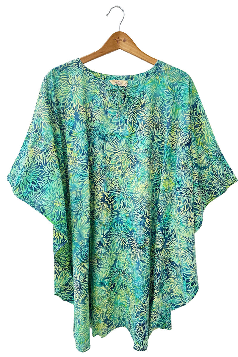 Sun dress kaftan style batik green flowers
