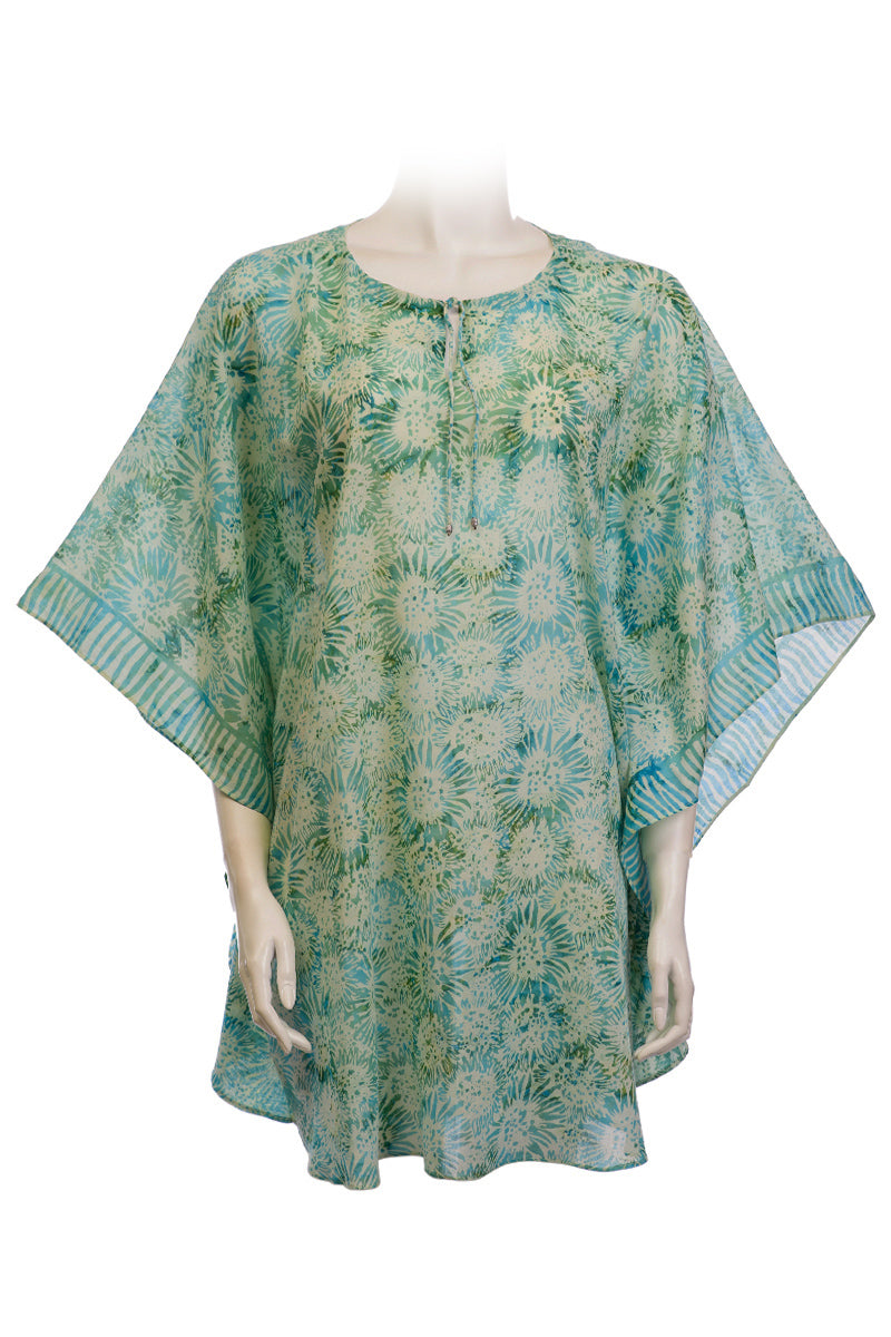 Kaftan knee length cotton voile - oroginal batik handprinted - green