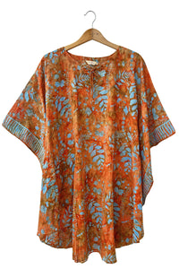 Sun dress kaftan style batik orange flowers
