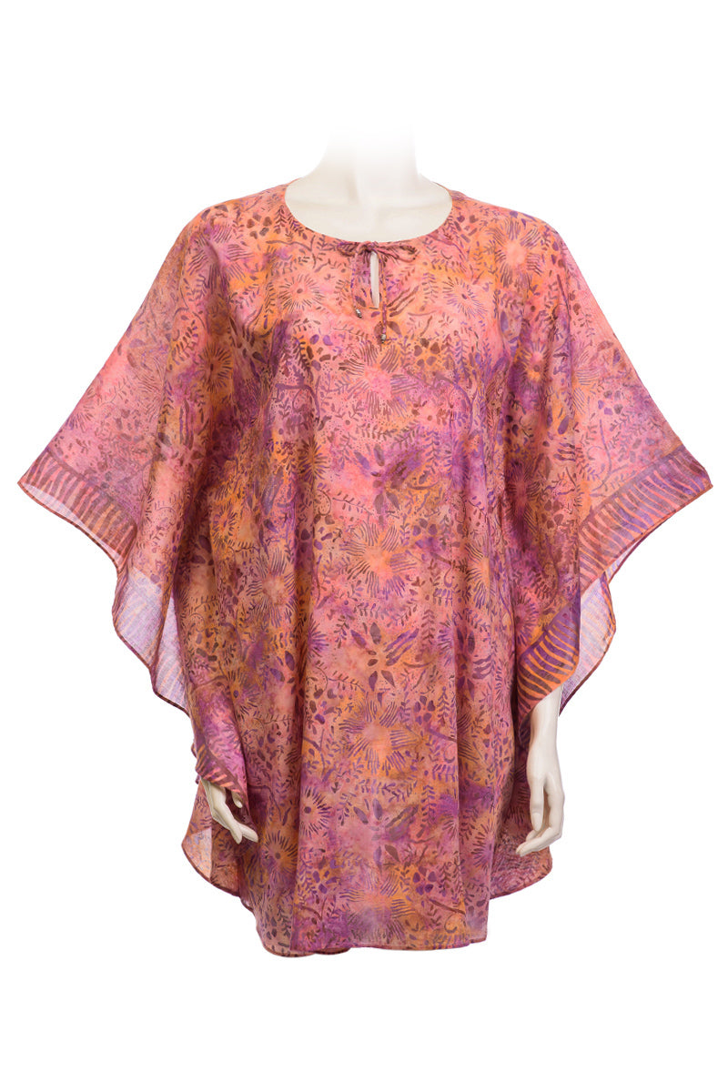 Kaftan knee length cotton voile - oroginal batik handprinted - orange