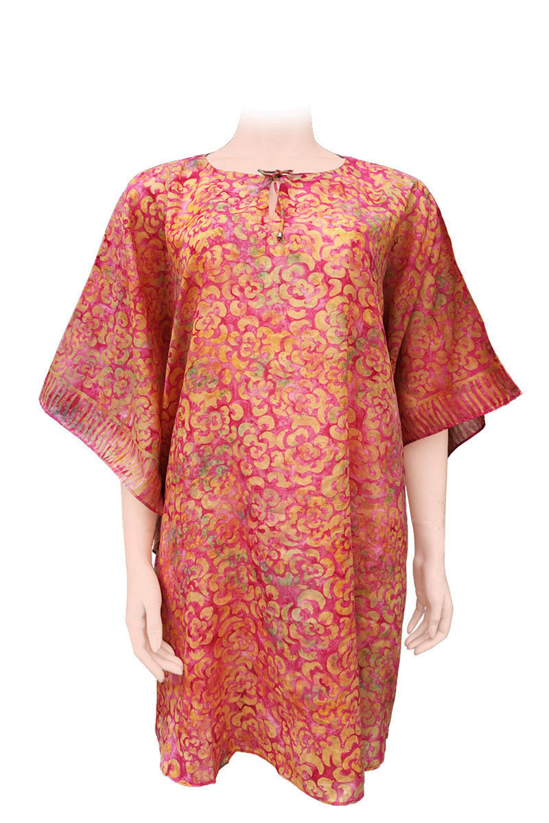 Sun dress kaftan style batik pink flowers