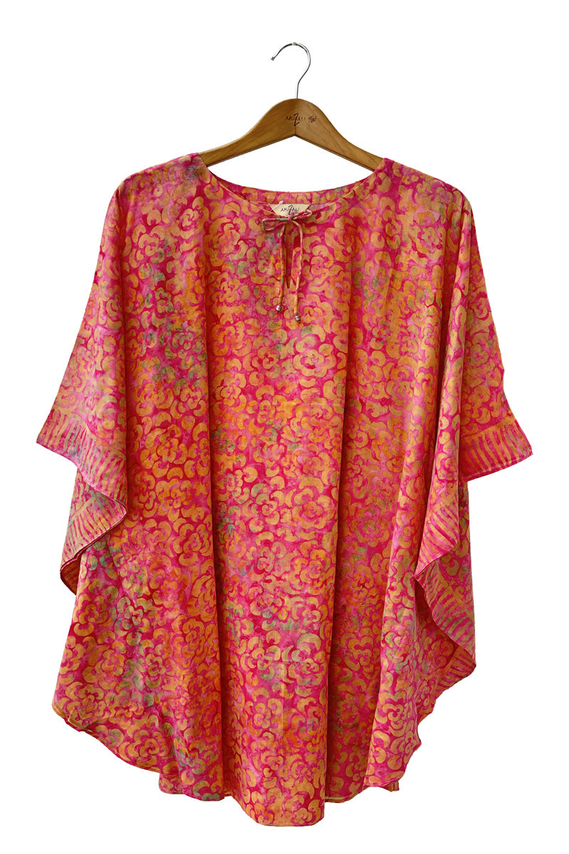 Sun dress kaftan style batik pink flowers
