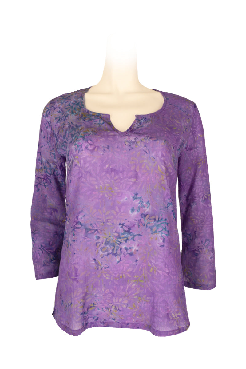 Cotton blouse batik key collar- purple