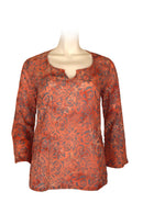 Cotton blouse batik key collar- red flowers