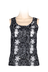 sleeveless top batik-100% cotton-black & white flowers
