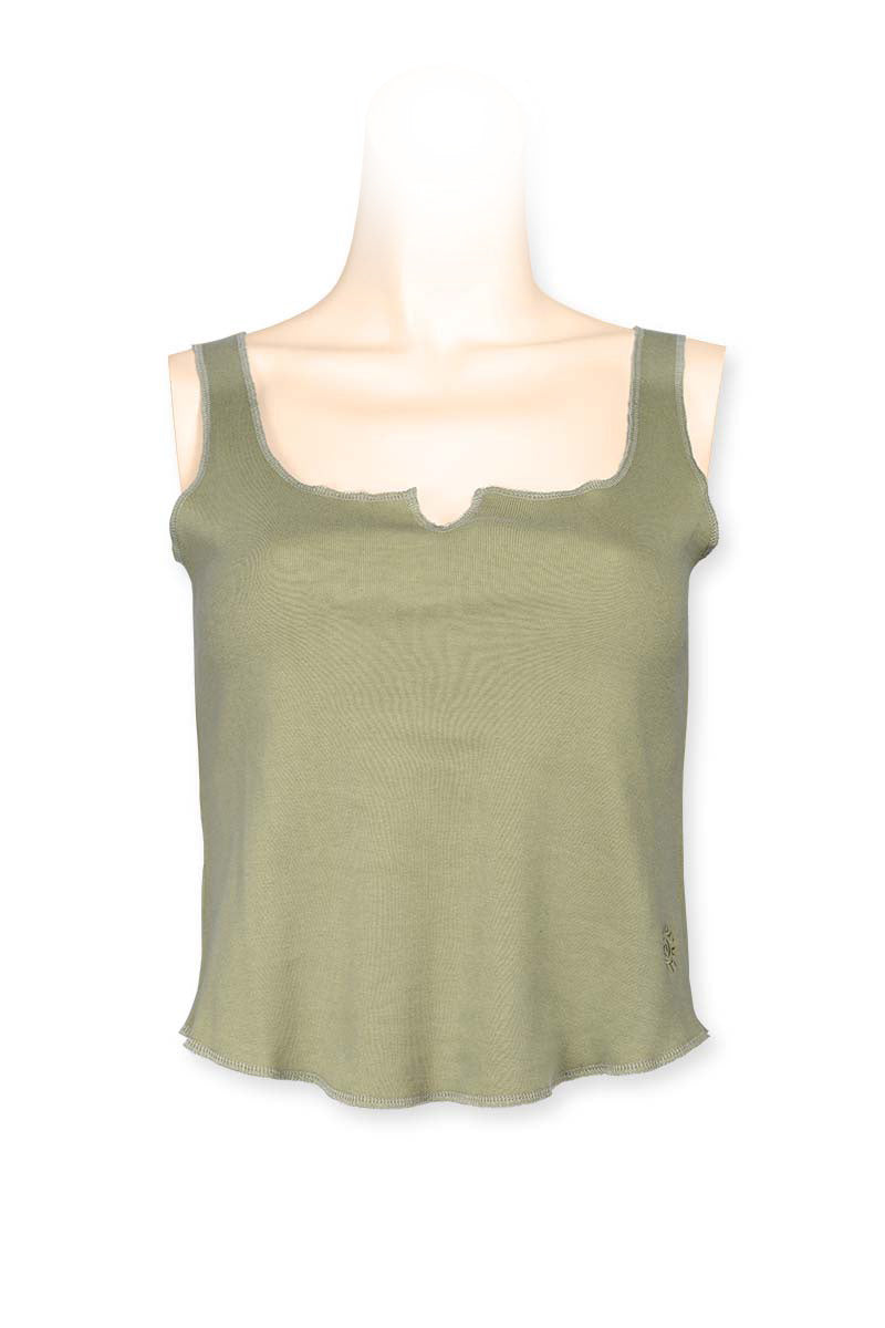 knitted singlet top light weight cotton - khaki
