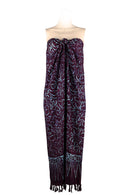 Sarong-dress rayon batik print with fringes- Aubergine
