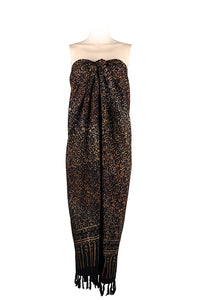 Sarong-dress rayon batik print with fringes- black & brown