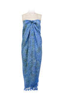 Sarong-dress rayon batik print with fringes- blue