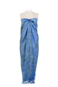 Sarong-dress rayon batik print with fringes- blue