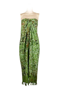 Sarong-dress rayon batik print with fringes- green