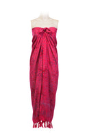 Sarong-dress rayon batik print with fringes- hot pink