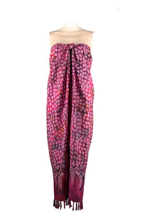 Sarong-dress rayon batik print with fringes- pink dots