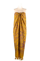 Sarong-dress rayon batik print with fringes- yellow & purple